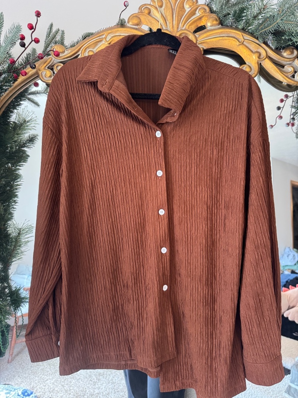 Men's Long-Sleeve Casual Button-Up Shirt - Brown